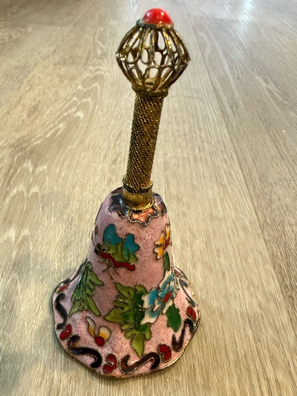 Vintage Cloisonné Enamel Decorative Bell Filigree Handle Asian Art Floral
